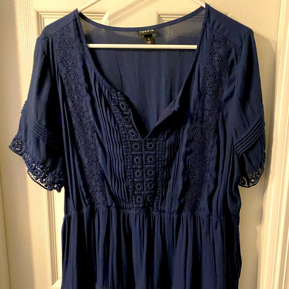 Navy blue crochet empire waist blouse Torrid